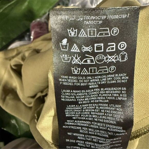 Guess Los Angeles Olive Green Satin Cold Shoulder Dress Size M Party Cocktail - Picture 8 of 8